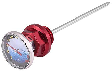 Keenso Motorrad Ölmessstab, Motocross Aluminiumlegierung Ölmessstab mit Thermometer (Rot)