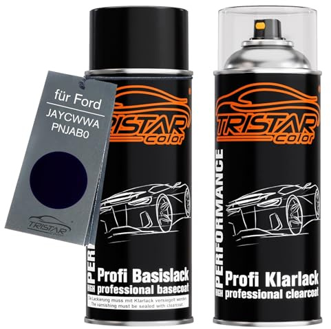 TRISTARcolor Lack Spraydose für Ford JAYCWWA / PNJAB0 Pantherschwarz P. +1K | Negro Grafito Metallic / Pantherschwarz Perl, Autolack, Set aus Basislack + Klarlack, Sprühdosen 400ml