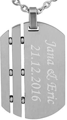 Hanessa Personalisierte Kette mit Gravur Edelstahl 50 cm mit Anhänger Dog Tag Erkennungsmarke in silber - Personalisierte Halskette für Männer und Frauen - Personalisierter Schmuck Damen Herren
