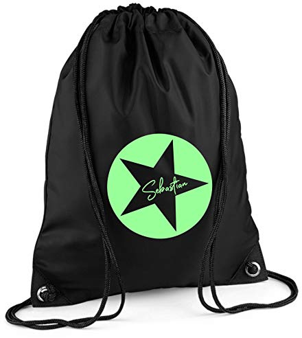 Turnbeutel mit Namen | Motiv Stern Sterne inkl. Namensdruck | personalisieren & bedrucken | Sportbeutel Schuhbeutel dunkel-blau für Jungen & Mädchen Kinder | Rucksack zum Zuziehen