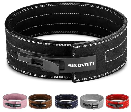 SINOVATI Premium Gewichthebergürtel KDK Lifting Belt aus Echtledermit Schnalle, Weightlifting Belt für Fitness Powerlifting Krafttraining Bodybuilding, mit 8.5cm / 10cm Höhe, (Schwarz, L)