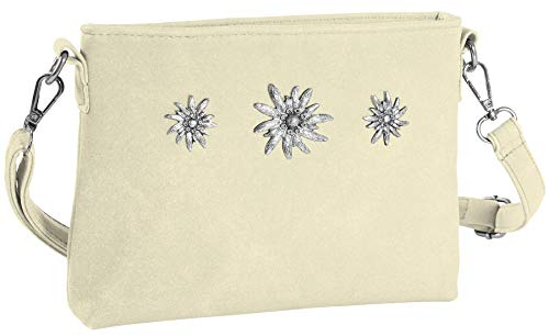 dressforfun Dirndl Tasche, Handtasche Damen mittelgroß, Trachten Mode, Trachtentasche Wildlederoptik, Edelweiß, Damen Tasche, Umhängetasche, Oktoberfest Accessoires, Damen-Schultertaschen - beige