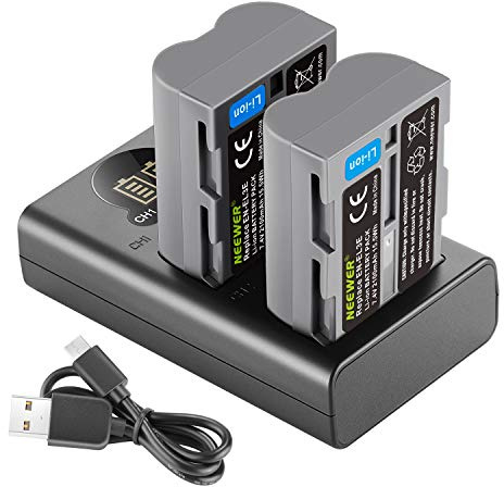 NEEWER Ersatzakku und Ladegeräteset für EN-EL3e, 2er Pack 2100mAh Akkus und Dual USB Ladegerät, kompatibel mit Nikon D50, D70, D70s, D80, D90, D100, D200, D300, D300s und D700