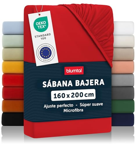Blumtal® Spannbettlaken 160x200x30cm aus Microfaser - Oekotex zertifiziertes Bettlaken Spannbettlaken in Rot