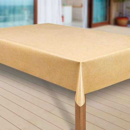 laro Wachstuch-Tischdecke Abwaschbar Garten-Tischdecke Wachstischdecke PVC Plastik-Tischdecken Eckig Meterware Wasserabweisend Abwischbar, Muster:Uni gelb meliert, Größe:140x240 cm