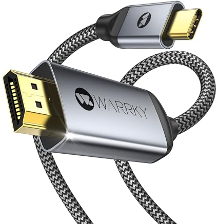 WARRKY USB C auf HDMI Kabel, |4K 60Hz 2K 144Hz| Thunderbolt 3/4 auf HDMI Konverter, [HDR, HDMI 2.0] Kompatibel mit iPhone 15 Serie, MacBook Pro/Air, iPad Mini 6/Pro/Air, Galaxy S8 zu S24, usw - 1.8M