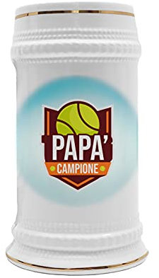 Boccale da Birra Festa del Papà Tennis Papà Campione, Tennista Boccale per Birra da 500 ML Boccale Birra Papà Divertente Gadget Papà Boccali in Ceramica Idea Regalo Papà