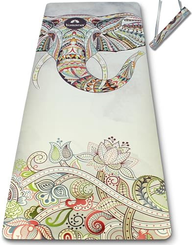 Tapis de Yoga Antidérapant en Caoutchuk Naturel | Surface en Microfibre Douce pour Absorber | Combine un tapis de yoga et une serviette | Lavable à 30°C | Sangle de transport incluse|183 x 68 x 0.3cm