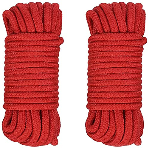 2 Roll 10m/33ft 8mm Thick Rope Multipurpose Soft Cotton Rope, Red | Braided Cord Twine for Camping Garden Home Use