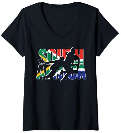 Damen 2021 Südafrika Rugby Jersey Supporter Fans Kit Springboks T-Shirt mit V-Ausschnitt
