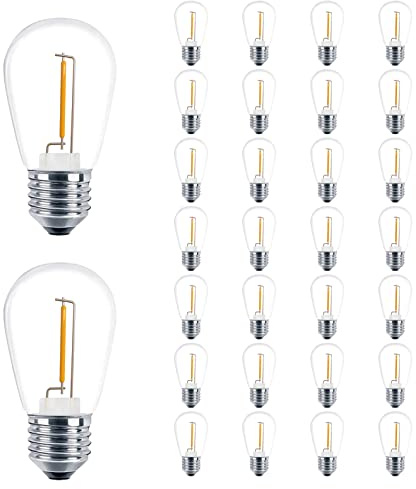 VISTERLITE 30 Pack S14 Edison Light Bulbs, Shatterproof LED Replacement Bulbs for String Lights, Patio Low Wattage LED Filament Clear Bulb, E26 Medium Base, Warm White 2200K, Non-Dimmable