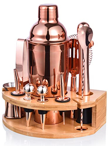 Esmula 12 Pieces Cocktail Shaker Set, 750 ml Stainless Steel Bartender Kit, Gift for Men, Women, Friends, Home Stylish Bar Tool Set with Cocktail Recipe Book (Rosegold)