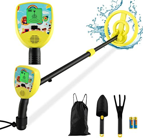 TANGZON Metal Detector for Kids, High Accuracy Gold Detector Kit Metal Finder with 64-84cm Adjustable Stem, IP68 Waterproof Coil and LCD Display, Outdoor Treasure Hunter