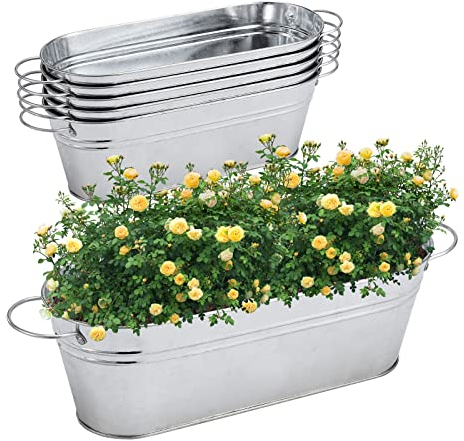 BestAlice 5 Pack Galvanized Planters for Outdoor Plants, Galvanized Oval Planters Tub Galvanized Buckets with Handles, Metal Pail Flower Pot for Indoor Outdoor Decor