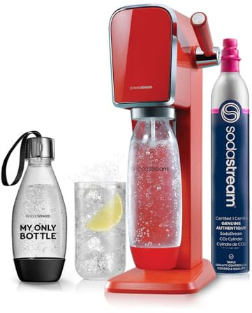 SodaStream Art Sparkling Water Maker (Red) with CO2 and Two Carbonating Bottles