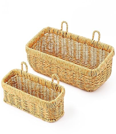 AceList Wall Hanging Basket, Boho Style Hand-Woven Hanging Storage Baskets - Set of 2, Ideal for Boho Room Decor, Kitchen, Garden, and Living Room