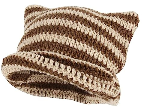 XehCaol Y2k Cat Beanie,Lustige Mütze Mit Ohren Katzenohren Strickmützen Knitted Hat Cat Ears Teufel hörner Mädchen Y2k Grunge Accessoires