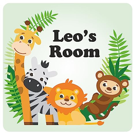 Kids Giraffe Zebra Lion and Monkey Bedroom Door Sign Personalised For You - Any Name! Door Plaque,Girls/Boys,Nursery,Decor,Kids Room,Animals