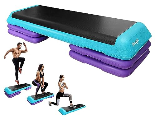 Yes4All Adjustable Workout Aerobic Exercise Step Platform Health Club Size with 4 Adjustable Risers Included and Greater Risers Options - Teal Purple