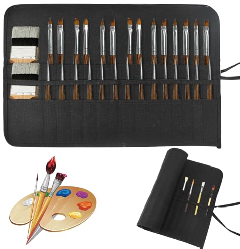 Skytowards Porta Pennelli da Pittura in Tela Arrotolabile - Borsa Con 30 Scomparti per Pennelli a Olio e da Artista (Nero)