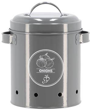 Esschert Design Storage Jar Onions Anthracite Tin Grey Onion Pot Kitchen Print