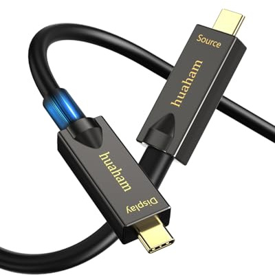 huaham Cable de fibra óptica USB C a C de 15 m/50 pies, 10 Gbps y PD de 60 W de carga USB 3.1 tipo C, soporta salida de vídeo DP1.4 de 2 canales y 4 K a 60 Hz para webcam, videoconferencia, VR, TV,