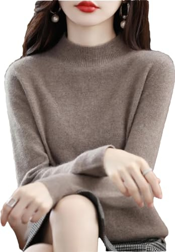 Zozogag Dam merinoull kashmir stickad tröja polokrage långärmad pullover jumper toppar, Khaki9, M