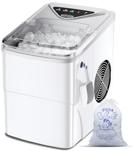 Mini Máquina de Hielo Portátil, 15kg/24h, Encimera Compacta para Máquina de Cubitos de Hielo, Máquina de Hielo Rápida de 8 Minutos, Máquina de Hielo Autolimpiante para el Hogar,Blanco
