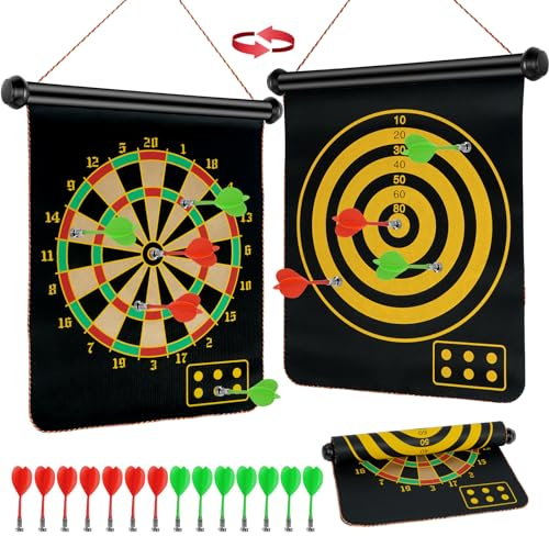 Flintronic Magnetisches sicheres Dartscheiben-Set Ø43cm/17 Zoll mit 14 Dartpfeilen, doppelseitige magnetische Dartscheibe, Indoor Outdoor Partyspiel für Kinder und Erwachsene