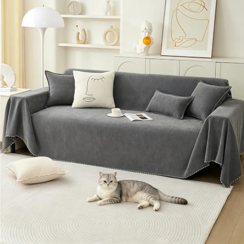 VanderHOME Sofaüberzug Sofadecke Gewebte Überwurf Sofa Home Dekoration All-Season Universal Elastisch Stretch Sofa Protector für Hunde Kinder Katzen Haustiere Abdeckung 180 * 300cm-Dunkelgrau