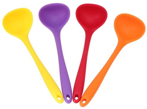 4pcs Translucent Silicone Soup Ladles Non-Stick Kitchen Utensils | Stain Resistant, Creative Simple Elegant Design, 47g Pack for Everyday Serving Random Color