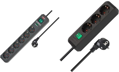 Brennenstuhl Eco-Line Steckdosenleiste 6-Fach mit Überspannungsschutz (Mehrfachsteckdose mit Schalter und 5m Kabel) & Eco-Line