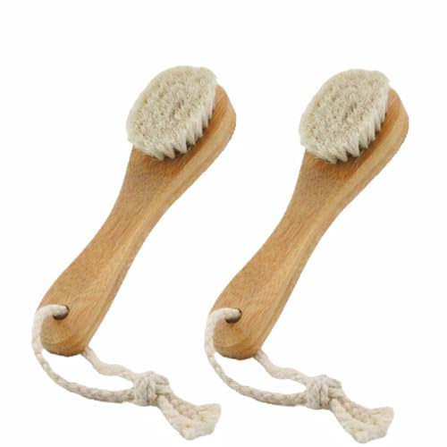 HiKin 2 Pack 6 Bamboo Handle Dry Facial Cleansing Brush with Natural Soft Horsehair Bristles, Face Brush Cleanser Skin Care Exfoliating Brush Scrubber.