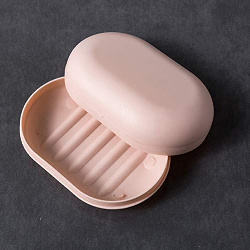 KMOCEPLY Porte-savon portable - Boîte à savon de voyage avec couvercle et support - Plastique, étanche - Douche, Vaisselle Rose