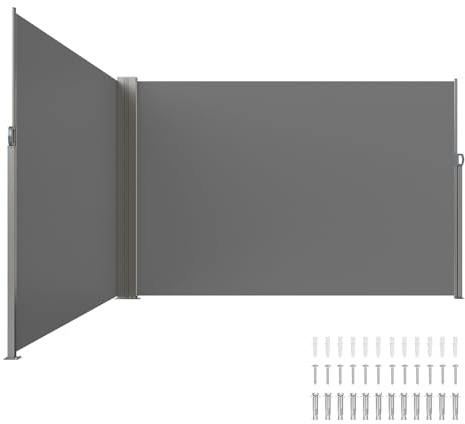 VEVOR Toldo Lateral de 200 x 600 cm, de Tejido de poliéster de 180 g/m² con Revestimiento de Poliuretano, Mango retráctil con Mecanismo de Muelle, protección Visual para Balcones, Patios, Color Gris