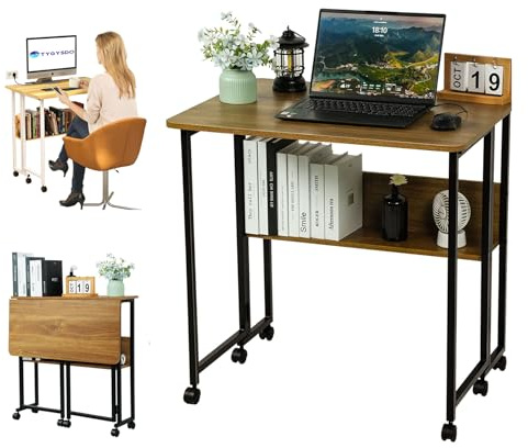 TYGYSDO klapptisch klein Schreibtisch mit Rollen computertisch Tisch beistelltisch Einfache Montage erforderlich für kleine Räume Holzwerkstoffen,Stahlrahmen (80 * 58 * 75cm)