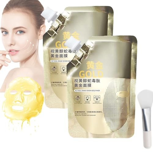 Huasurv Gold Mask - Huasurv Retinol Snake Venom Peptide Gold Mask - Chinese Golden Peel off Mask - Reduces Blackheads Cleans Pores (2 pack)