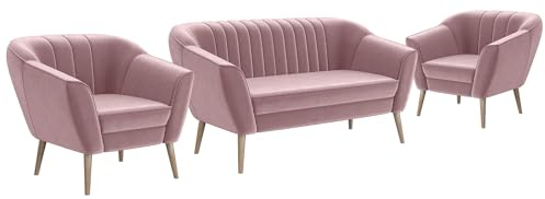 MEBLINI Mini Sofa Set 2-1-1 für Wohnzimmer - Mini Lounge für Vier Personen - Küchensofa - Sofa Klein - Sitzgarnitur - Polstergarnitur - Sofagarnituren - KAIA - 2+1+1 - Rosa Samt