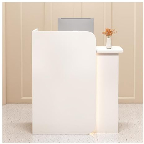 Comptoir Magasin Caisse Accueil avec Lumière, Meuble de Bureau et de Réception pour la Maison, Bureau et Salon (Color: Blanc)