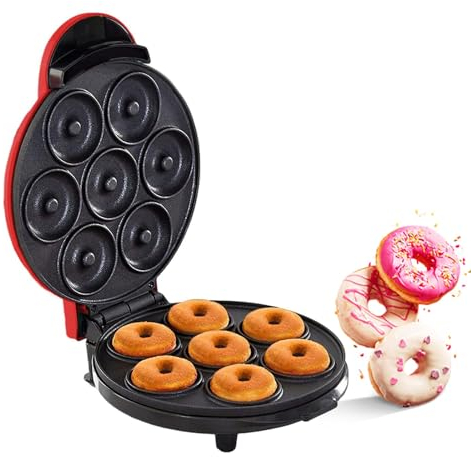 Donut Maker Electric Non-stick - Holds 7 Kinds of Food, Pink Donut Maker for Decorating Icing, Home Use, Easy to Use and Clean