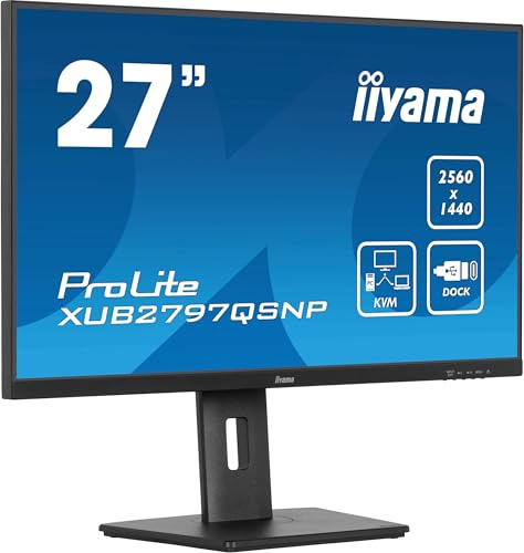 iiyama Prolite XUB2797QSNP-B1 68,5cm 27 IPS LED-Monitor WQHD 100Hz HDMI DP-in/Out DaisyChain USB3.2 USB-C Dock 96W LAN KVM-Switch Slim-Line Höhenverstellung Pivot AdaptiveSync schwarz