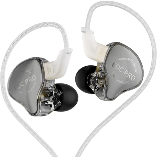 KZ EDC Pro In-Ear Monitor, HiFi Stereo Stage/Studio IEM Wired Noise Isolating Sport Earbuds/Cuffie con cavo staccabile per musicista audiofilo (senza microfono, cavo argentato)