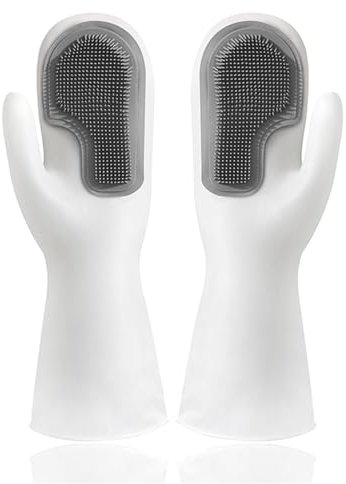 Sunicon Cleaning Brush Dishwashing Gloves PVC Thickened,Dishwashing Gloves,for Kitchen Housework Tools Supplies,Long Sleeves, Kitchen Cleaning,Working, Painting, Gardening (Double brush gray)