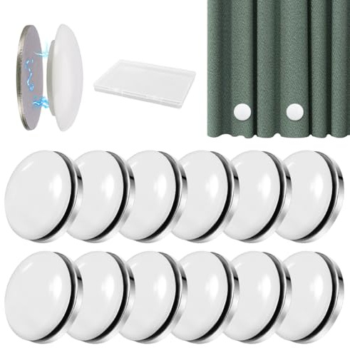 12 Paia Magnetico Tenda Pesi con Scatola Plastica,Pesi Magnetici per Tende | Rotondo Calamite per Tende, Pesi Magnetici Rotondi per Tendaggi, Impermeabile Pesi Tende da Esterno per Doccia, Bianco
