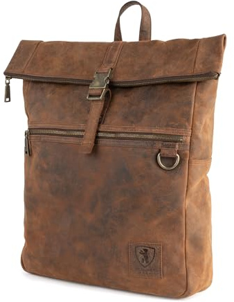 Berliner Bags Rolltop Rucksack Utrecht Vintage, Lederrucksack - Braun | Fahrradrucksack & Rolltop-Rucksack, 17 Zoll Laptopfach für Damen und Herren, YKK-Reißverschluss, Geheimfach & Innentasche