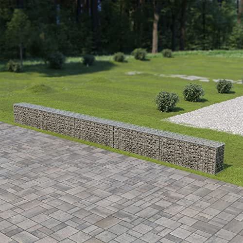 Homgoday Mur à Gabion avec Couvercles Acier Galvanisé 600x30x50 cm, Mur à Gabion de Jardin, Panier de Gabion Clôture de Extérieur pour Terrasse, Arrière-Cour, Pelouse