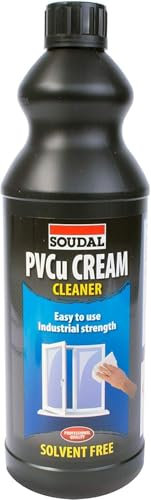 Soudal PVCu Cream Cleaner Solvent Free Windows Doors Plastic Cleaning 1L Clear 1 Litre Bottle General Purpose Clean For Sparkling Finish, Fast Acting and Drying, Easy Use, Industrial Strength