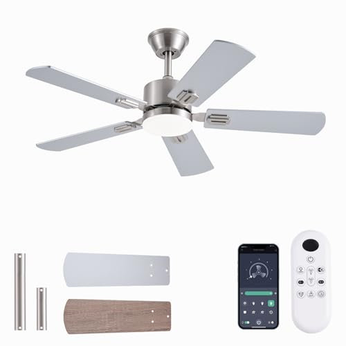 42 Modern Ceiling Fan with Light Applique, Remote Control, 6 Speeds Reversible Low Profile Ceiling Fan for Indoor/Outdoor, Bedroom, Living Room