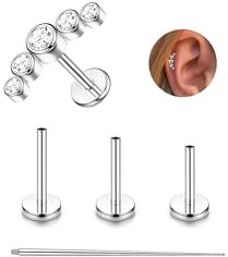 YADOCA 3Pcs G23 Titan Helix Piercing Tragus Ohrringe Innengewinde Labret Conch Piercings Hypoallergen Helix Ohrringe Piercing Ohr Silber Tragus Piercings Schmuck