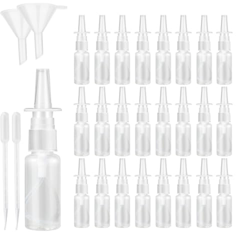 25 botellas vacías de 10 ml de pulverización nasal rellenables, pulverizador de plástico, pulverizador nasal (transparente)